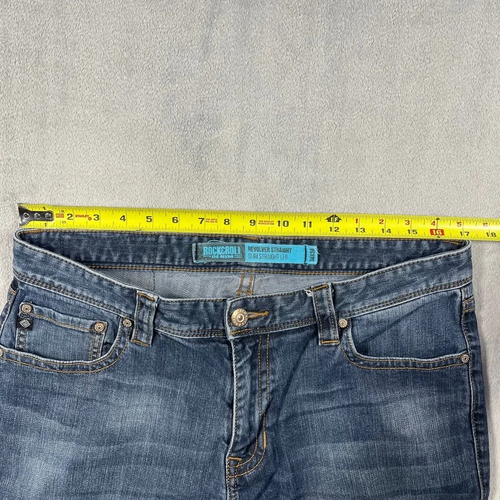 Rock and Roll Denim Revolver Jeans Mens 34x34(32.5)‎ Blue Slim Straight Leg